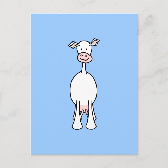 Postal Personalizado de la vaca blanca. Fondo azul. (Anverso)