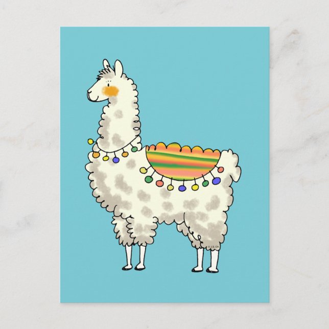 Postal personalizado de llama blanco adorable (Anverso)