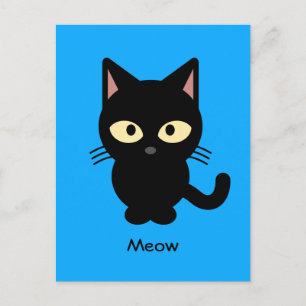 Postal Personalizado de miau de gato negro lindo