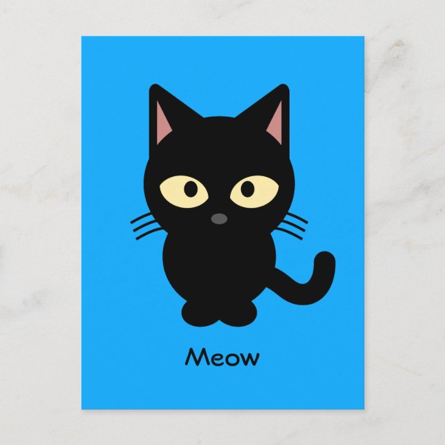 Postal Personalizado de miau de gato negro lindo (Anverso)