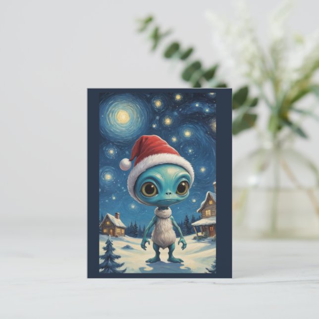 Postal Personalizado de Navidades de la noche del Alien C (Anverso de pie)