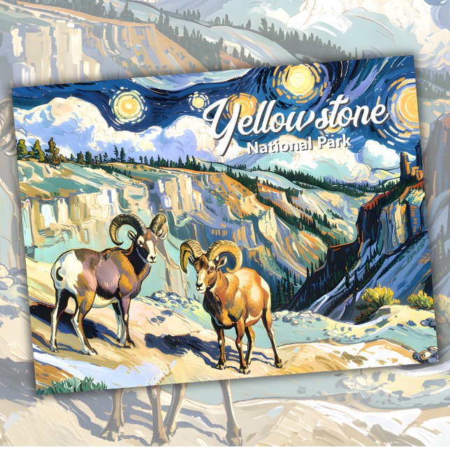 Postal Personalizado de ovejas de Bighorn estilo Yellowst (Van Gogh Style Yellowstone Bighorn Sheep Custom Postcard)