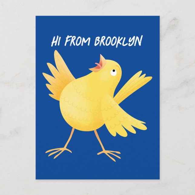 Postal Personalizado de pájaro canario amarillo cantando  (Anverso)