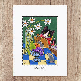 Postal Personalizado de pintura de gato de artista felino