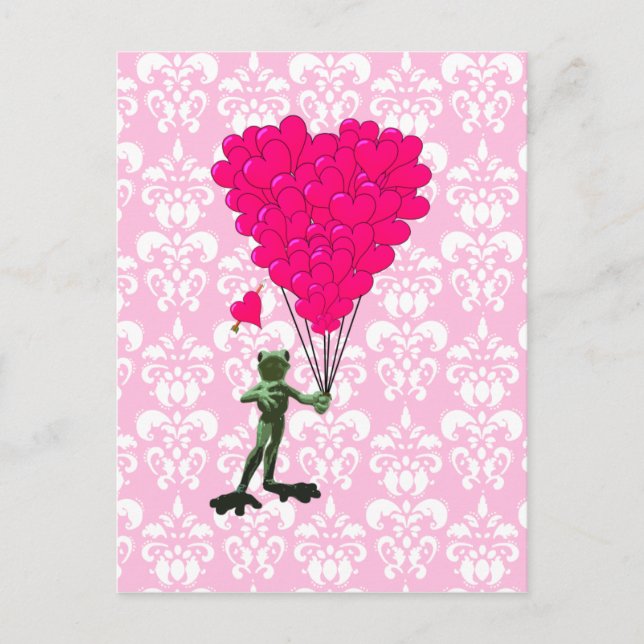 Postal Personalizado de rana divertida y corazón rosado e (Anverso)