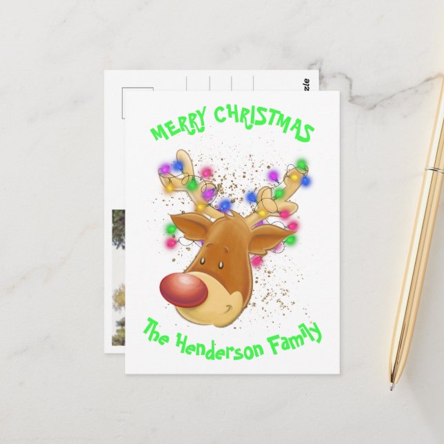 Postal Personalizado de renos en luces (Anverso/Reverso In Situ)