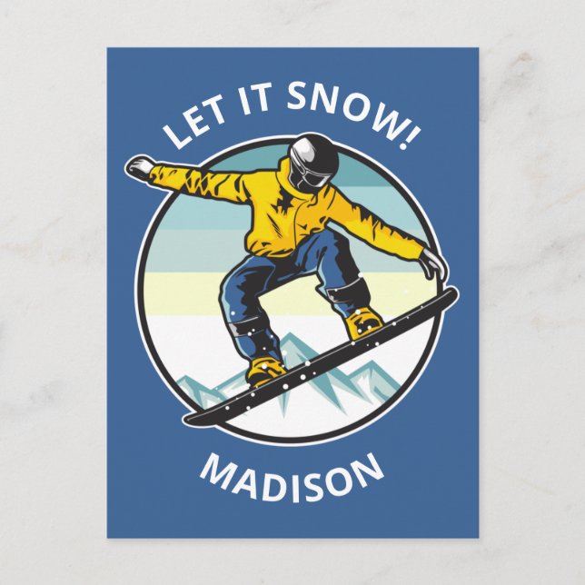 Postal Personalizado de texto y nombre SNOWBOARDER (Anverso)