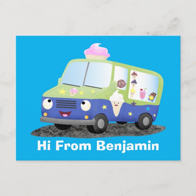 Postal Personalizado de un camión de helados alegre (Anverso)