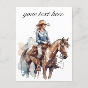 Postal Personalizado de Western Watercolor Brunette Brune