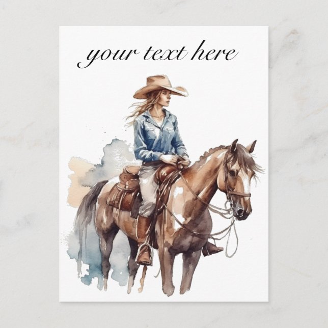 Postal Personalizado de Western Watercolor Brunette Brune (Anverso)