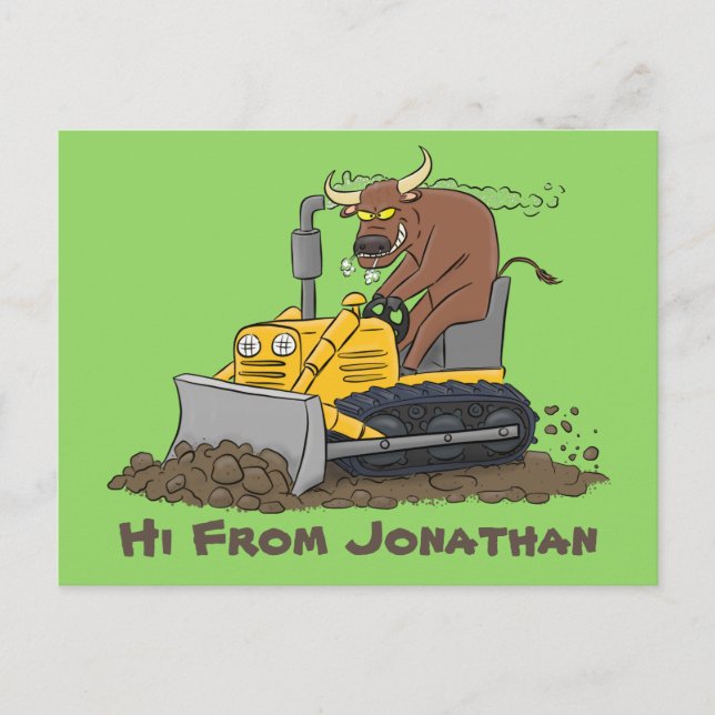 Postal Personalizado del bulldozer cómico que conduce un  (Anverso)