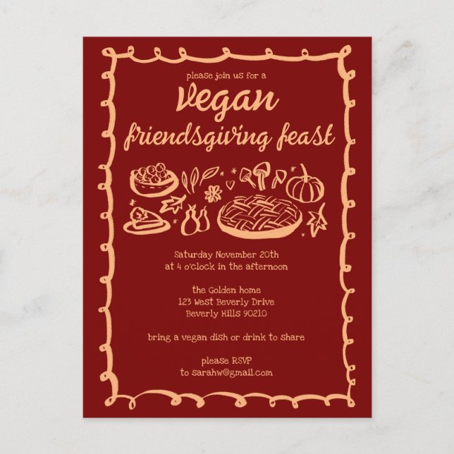 Postal Personalizado del Día de Acción de Gracias VEGAN W (Anverso)
