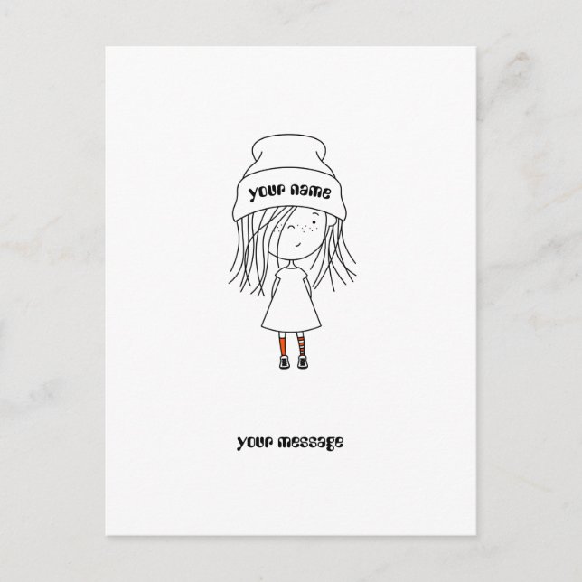 Postal Personalizado del Gorra del Chica caprichoso (Anverso)