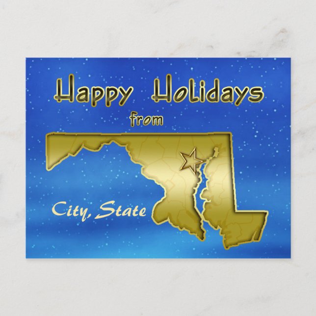 Postal Personalizado del mapa de Maryland del cielo azul  (Anverso)