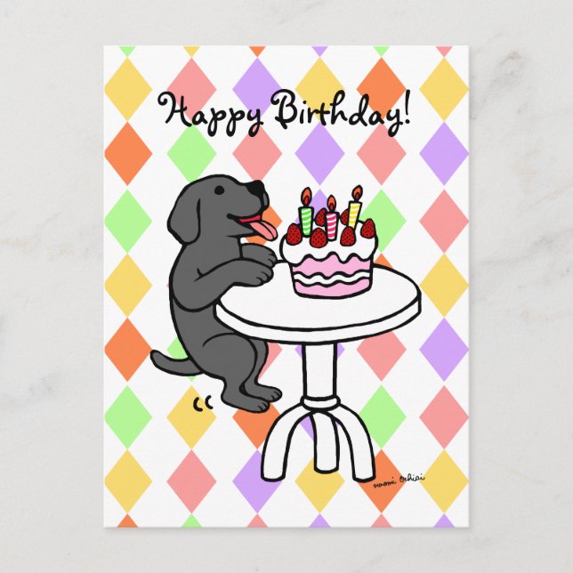Postal Personalizado del Pastel Negro de Labrador de Cump (Anverso)
