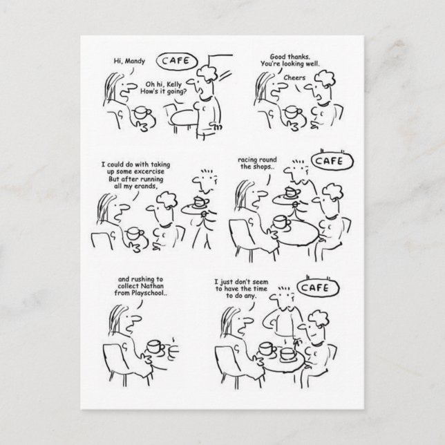 Postal Personalizado divertida de mujeres en una cafeterí (Anverso)