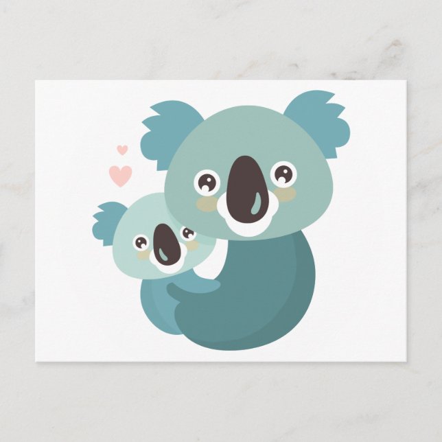 Postal Personalizado dulce koala madre y abrazo de bebés (Anverso)