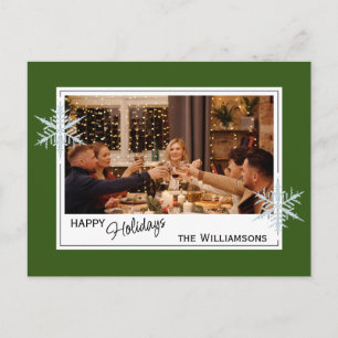 Postal Personalizado Faux Silver Snowflakes On DarForest