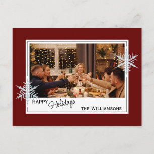 Postal Personalizado Faux Silver Snowflakes On Dark Wine 