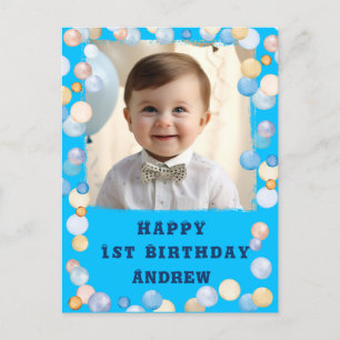 Postal Personalizado Feliz Primer Cumpleaños con Foto