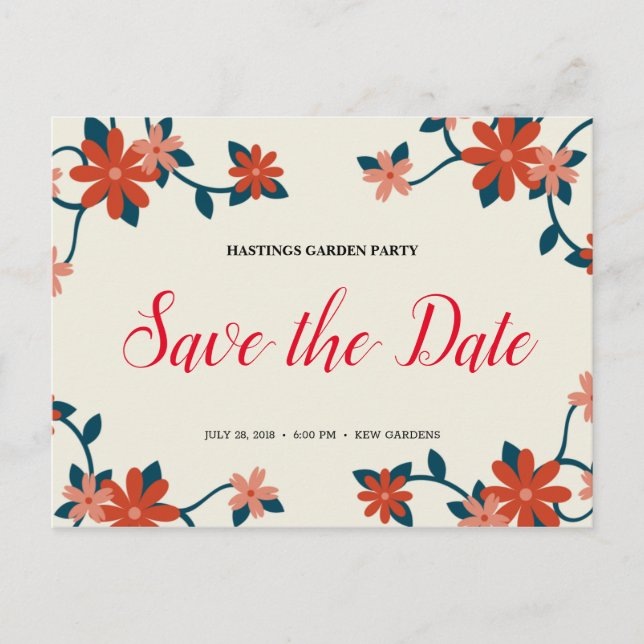 Postal Personalizado - Floral Garden Party Save The Date (Anverso)