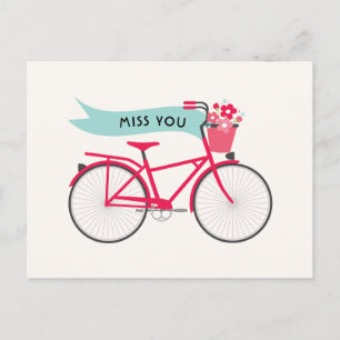 Postal Personalizado Floral Pink Bike Miss You