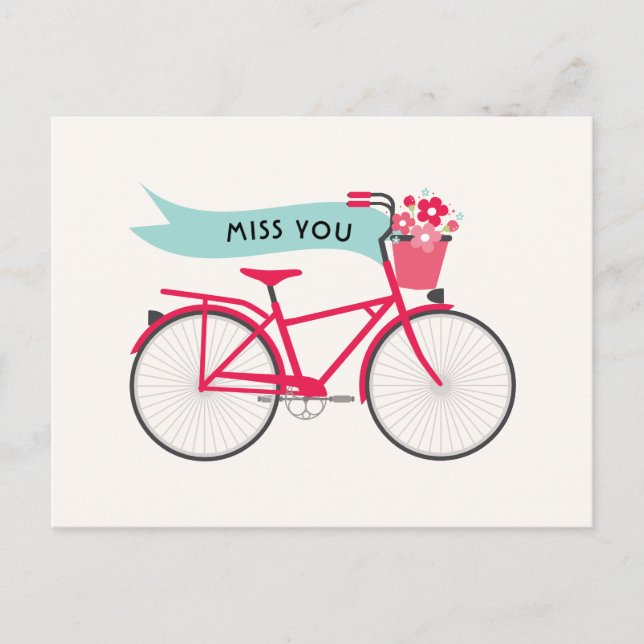 Postal Personalizado Floral Pink Bike Miss You (Anverso)