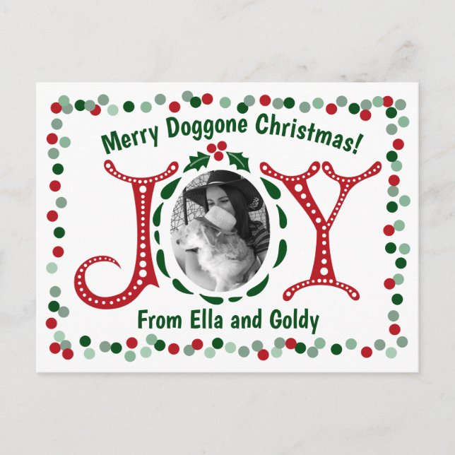 Postal Personalizado Foto Joy Merry Doggone Navidades (Anverso)