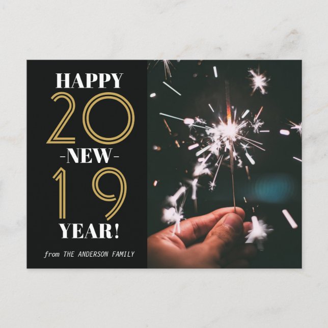Postal Personalizado Foto moderna Feliz Año Nuevo 2019 Or (Anverso)