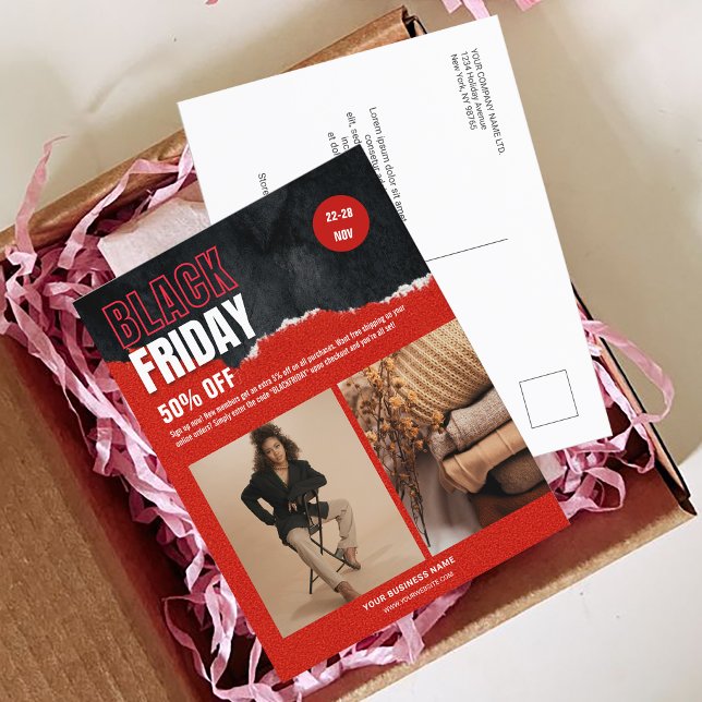 Postal Personalizado Foto Red Black Friday Promo (Custom Photo Red Black Friday Product Promo Postcard)