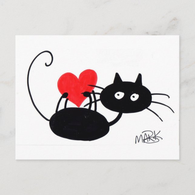 Postal Personalizado Gato negro y corazón rojo (Anverso)