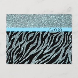 Postal Personalizado Girly Purpurina Silver Verde azulado