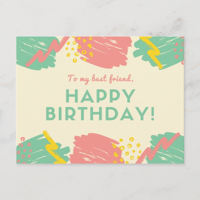 Postal Personalizado - Golpes de Pincel Colorido Pastel (Anverso)