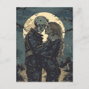 Postal Personalizado gótica romántica de un esqueleto y m