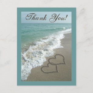Postal Personalizado Gracias Postcard- Sand Hearts/Aqua B