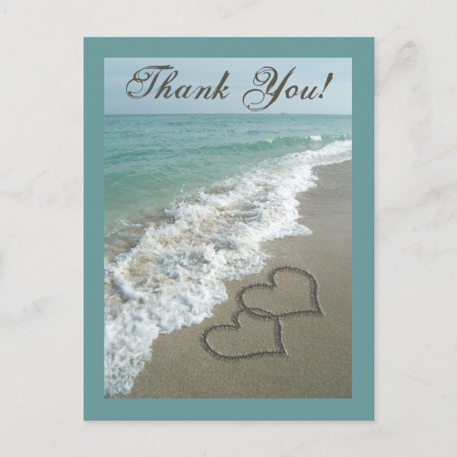 Postal Personalizado Gracias Postcard- Sand Hearts/Aqua B (Anverso)
