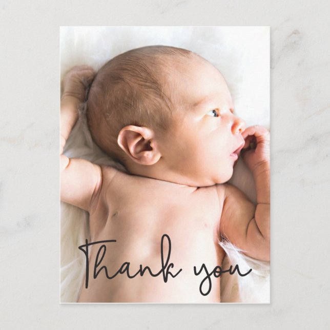 Postal Personalizado Gracias Script Baby Photo (Anverso)