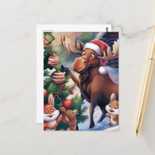 Postal Personalizado Gracioso Moose decorando el árbol de