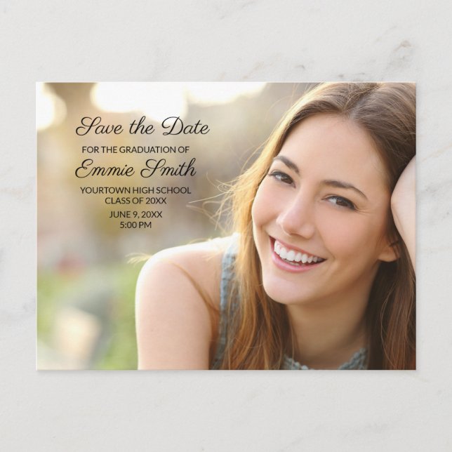 Postal Personalizado Graduación Foto Guardar fecha de vue (Anverso)