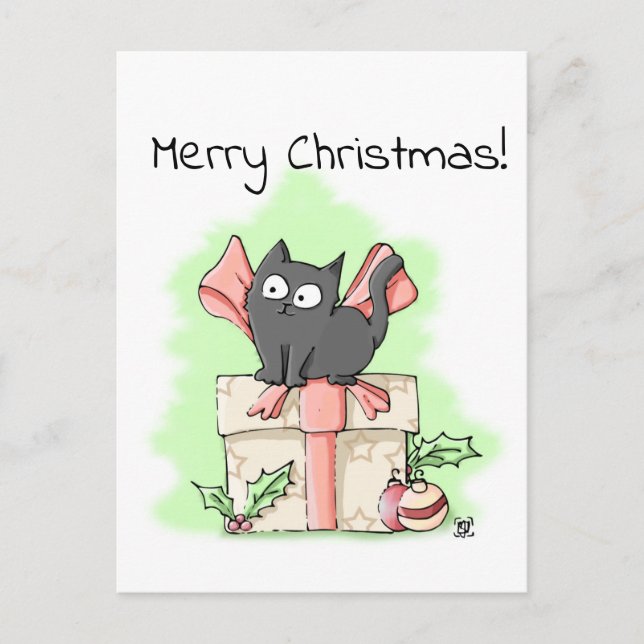 Postal Personalizado Gray Kitten Feliz Navidad (Anverso)