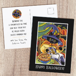 Postal Personalizado Halloween Pie Witch Black Cat Mouse