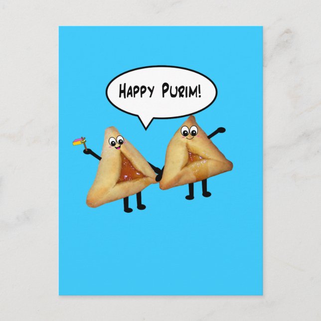 Postal Personalizado Happy Purim Cute Smite Hamentaschen (Anverso)