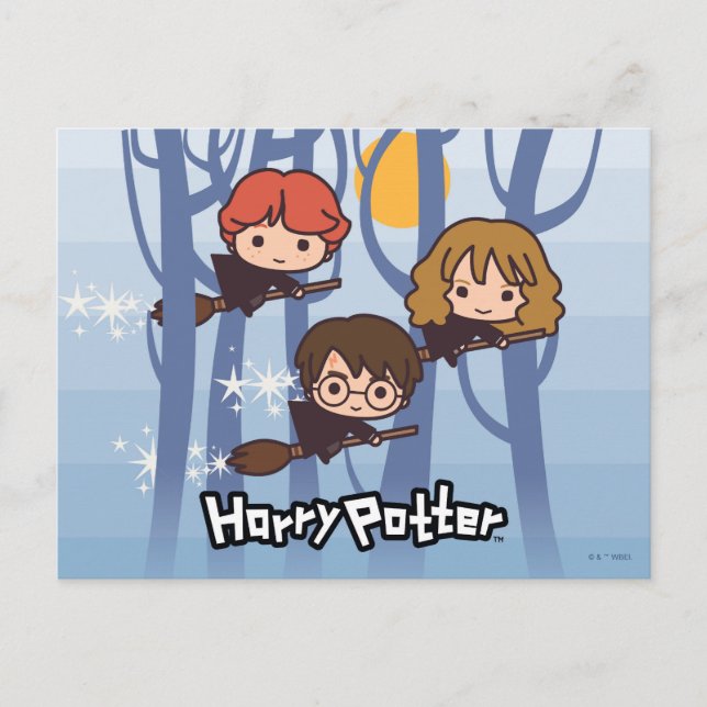 Postal Personalizado Harry, Ron Y Hermione Volando En Bos (Anverso)