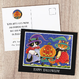 Postal Personalizado Jack O'Lantern Halloween Witch Cat