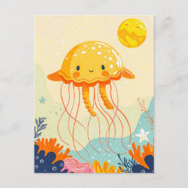 Postal Personalizado Jellyfish Flotando por arrecife de c