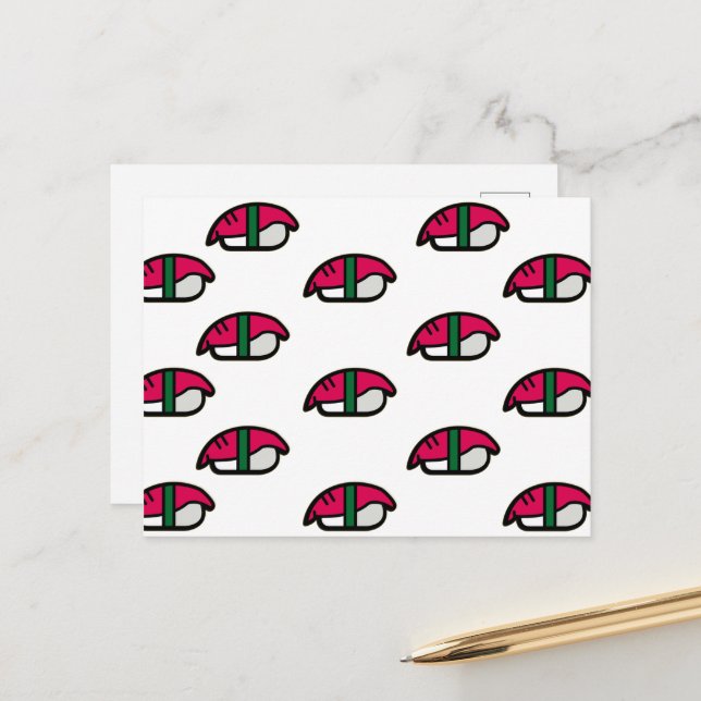 Postal Personalizado Kawaii Sushi, Arroz de Pescado y Alg (Anverso/Reverso In Situ)