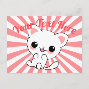 Postal Personalizado Kawaii White Kitten
