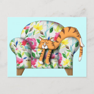 Postal Personalizado Kitty durmiendo en una silla floral