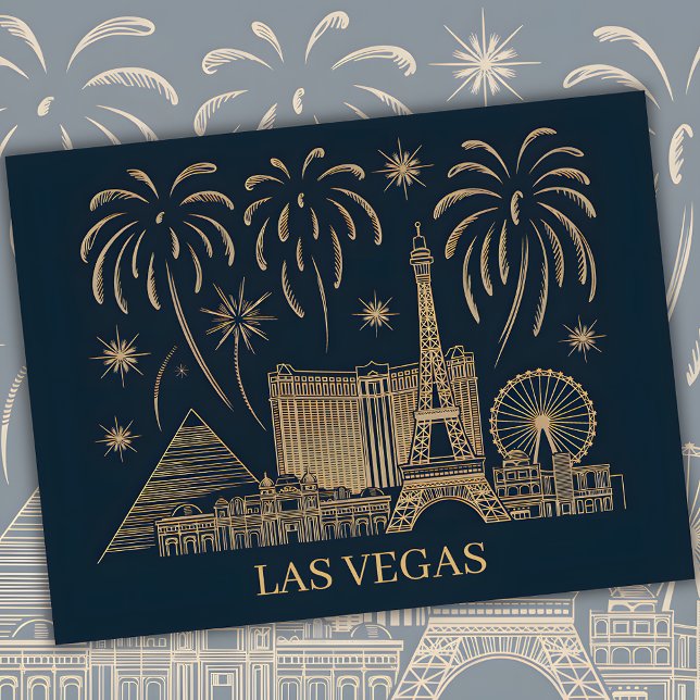 Postal Personalizado Las Vegas Skyline Gold Line Viaje de (Las Vegas Skyline Gold Line Art Travel Postcard)