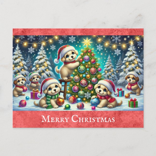 Postal Personalizado lindo cachorro perro moro Navidad (Anverso)